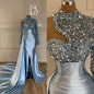 Shiny Sequined Mermaid Evening Dresses High Neck Shoulder Party Gown Hollowed Out Side Train Sleeve African robe Customized