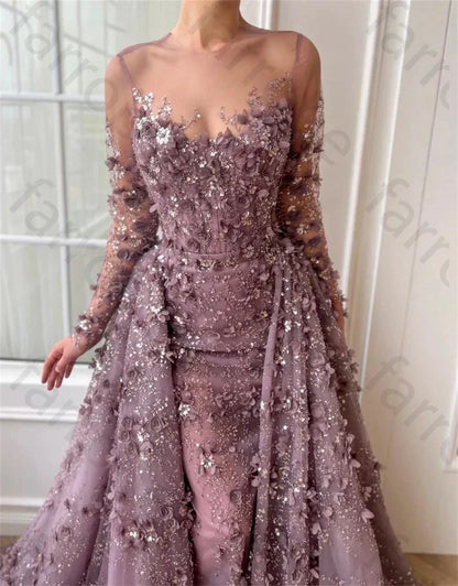 Customized 3D Appliques Intricate Sparkle Jewel Ball Gown Celebrity Flower Paillette/Sequins Floor Length Skirts Organza Evening