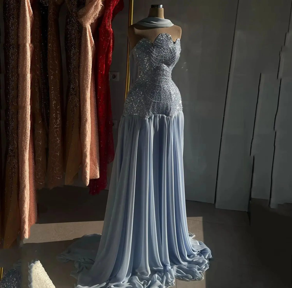 Lucy Dresses Gala Платье Вечернее Women's Evening Dress Blue Prom Dresses for Special Occasions فساتين سهرة Beads A-line Party