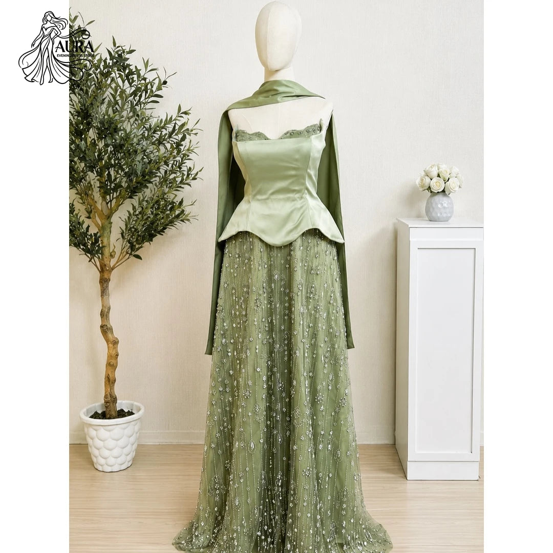 Aura Customized Luxurious Women's Evening Dresses for Special Occasions Strapless Line A Elegant Dresses Woman Bead Embroidery