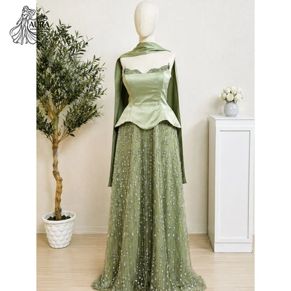 Aura Customized Luxurious Women's Evening Dresses for Special Occasions Strapless Line A Elegant Dresses Woman Bead Embroidery