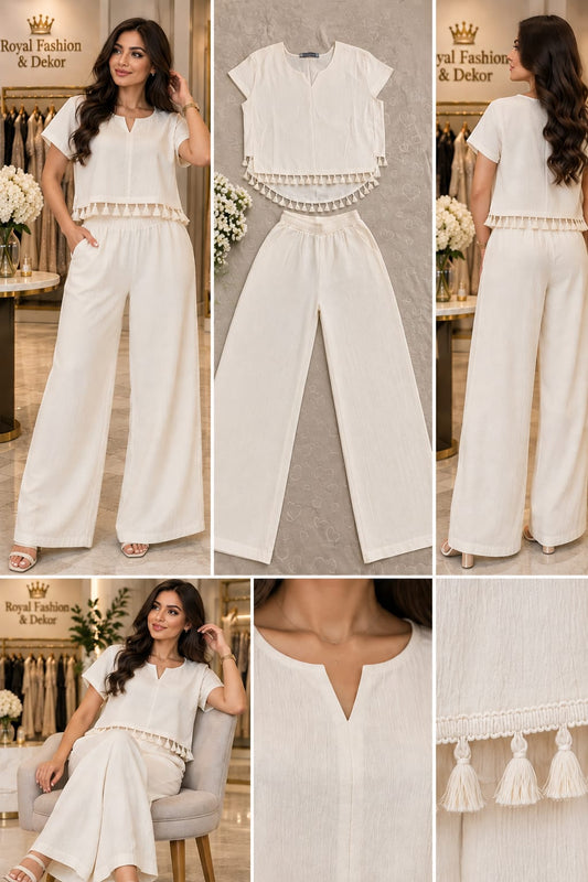 Zweiteiliges Damen-Set mit Quasten – Elegant & Bequem ست دو تکه زنانه منگوله‌دار – شیک و راحت